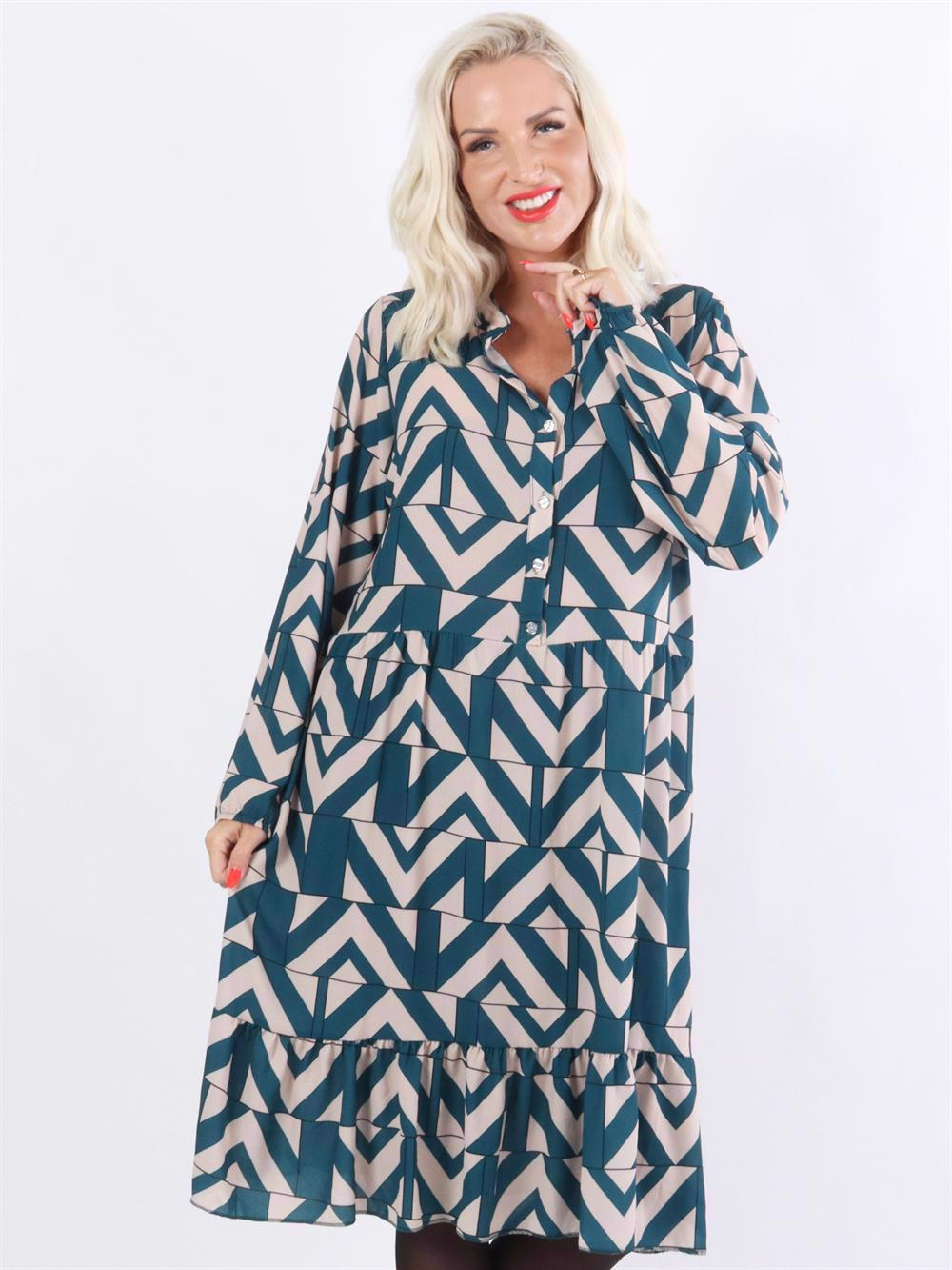 Ida - Sort mønstret kjole med flæselag